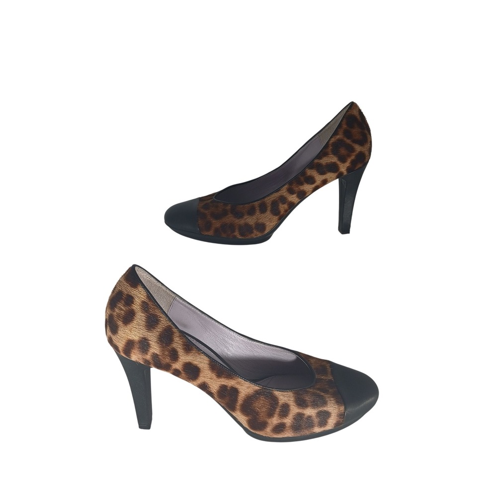 Johnston & Murphy Leopard Calf Hair Cap Toe Pumps 10M Brown Black 78-30514